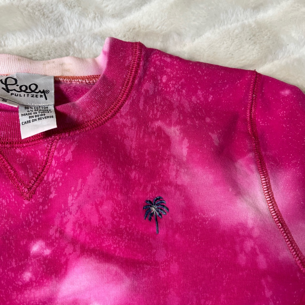 Y2k Lilly Pulitzer S Pink Preppy Grunge Bleach Dye Zip Pocket Sweatshirt Fall